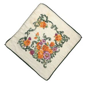Orange Purple Floral Scrolls Handkerchief Cottage Core Granny Vintage READ